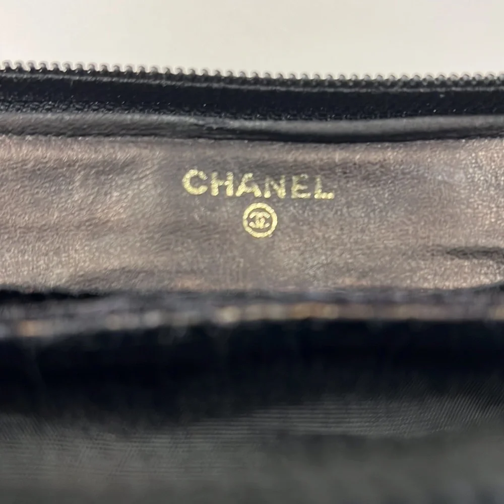 Chanel Classic Black Caviar Leather Long Clutch Zip Around Wallet